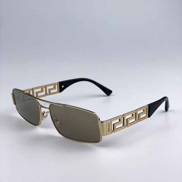 Versace Sunglasses VE2257 10025A Gold Light Brown Mirror Metal Pilot Unisex main image 4